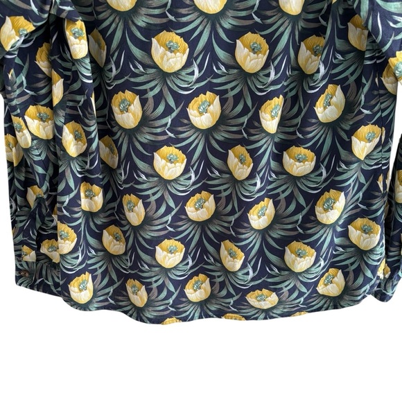 Floral Linen Blend Popover Blouse Size XL Roll Tab Sleeve Casual - Picture 11 of 16